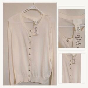 H&M Cream LivaEco Button Front Cardigan Sweater Size M NWT